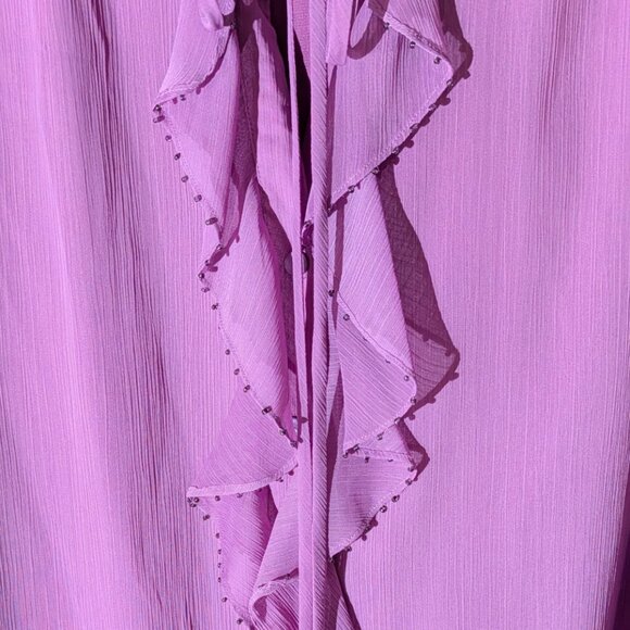 Vintage 90s Plus Size Bob Mackie Purple Ruffle Beaded Blouse - Picture 3 of 4